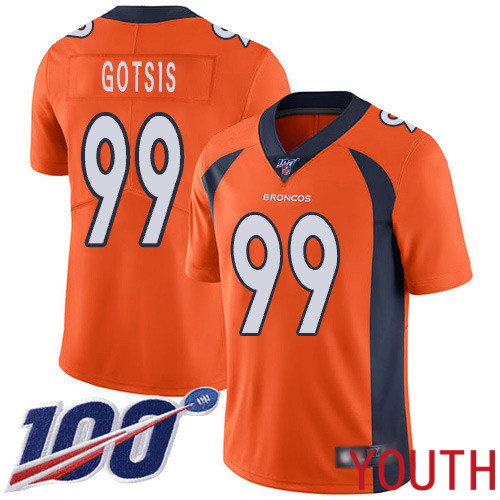 Youth Denver Broncos 99 Adam Gotsis Orange Team Color Vapor Untouchable Limited Player 100th Season Football NFL Jersey